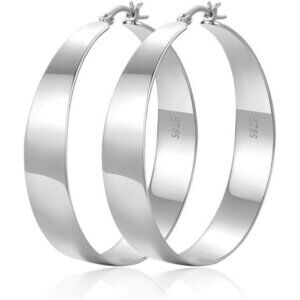 Wide 925 sterling silver hoop earrings women gold plated lightweight big hoops